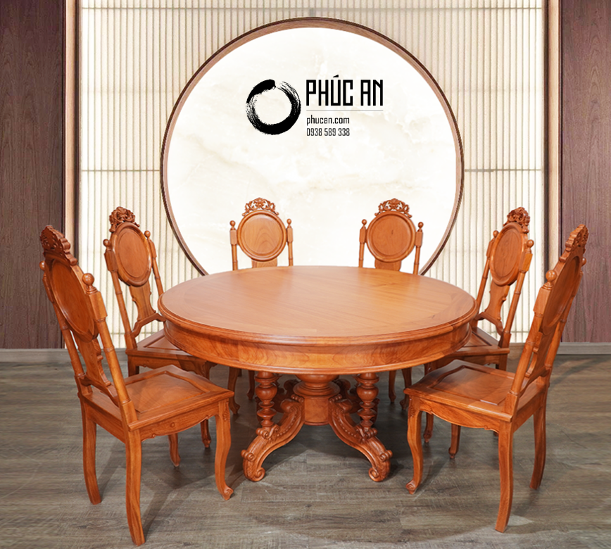Bộ bàn ăn gỗ Gõ mặt tròn 126cm + 6 ghế - NỘI THẤT PHÚC AN - Nội ...