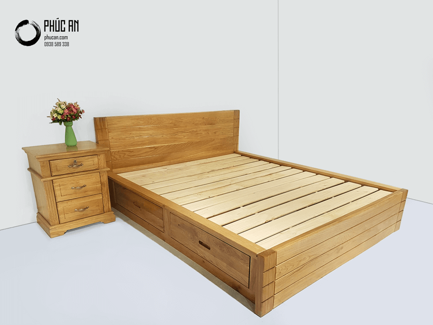 1m8] Giường ngủ gỗ Sồi Mỹ kiểu Nhật hộc kéo - NỘI THẤT PHÚC AN ...