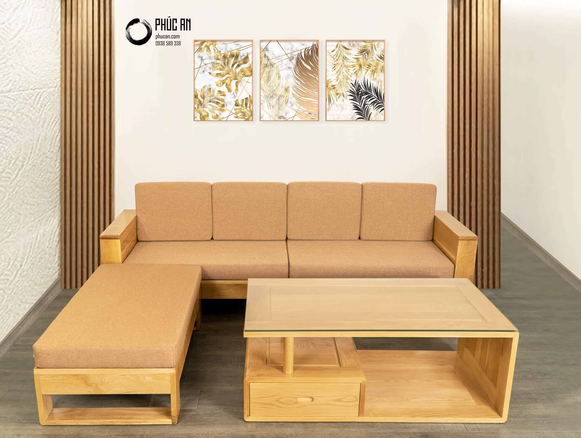 Salon - sofa góc gỗ Sồi Mỹ - NỘI THẤT PHÚC AN - Nội Thất và Đồ Gỗ Cao Cấp